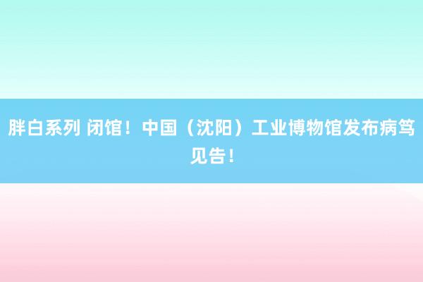 胖白系列 闭馆!中国(沈阳)工业博物馆发布病笃见告!