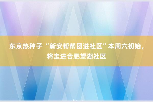 东京热种子 “新安帮帮团进社区”本周六初始,将走进合肥望湖社区