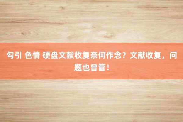 勾引 色情 硬盘文献收复奈何作念?文献收复,问题也曾管!